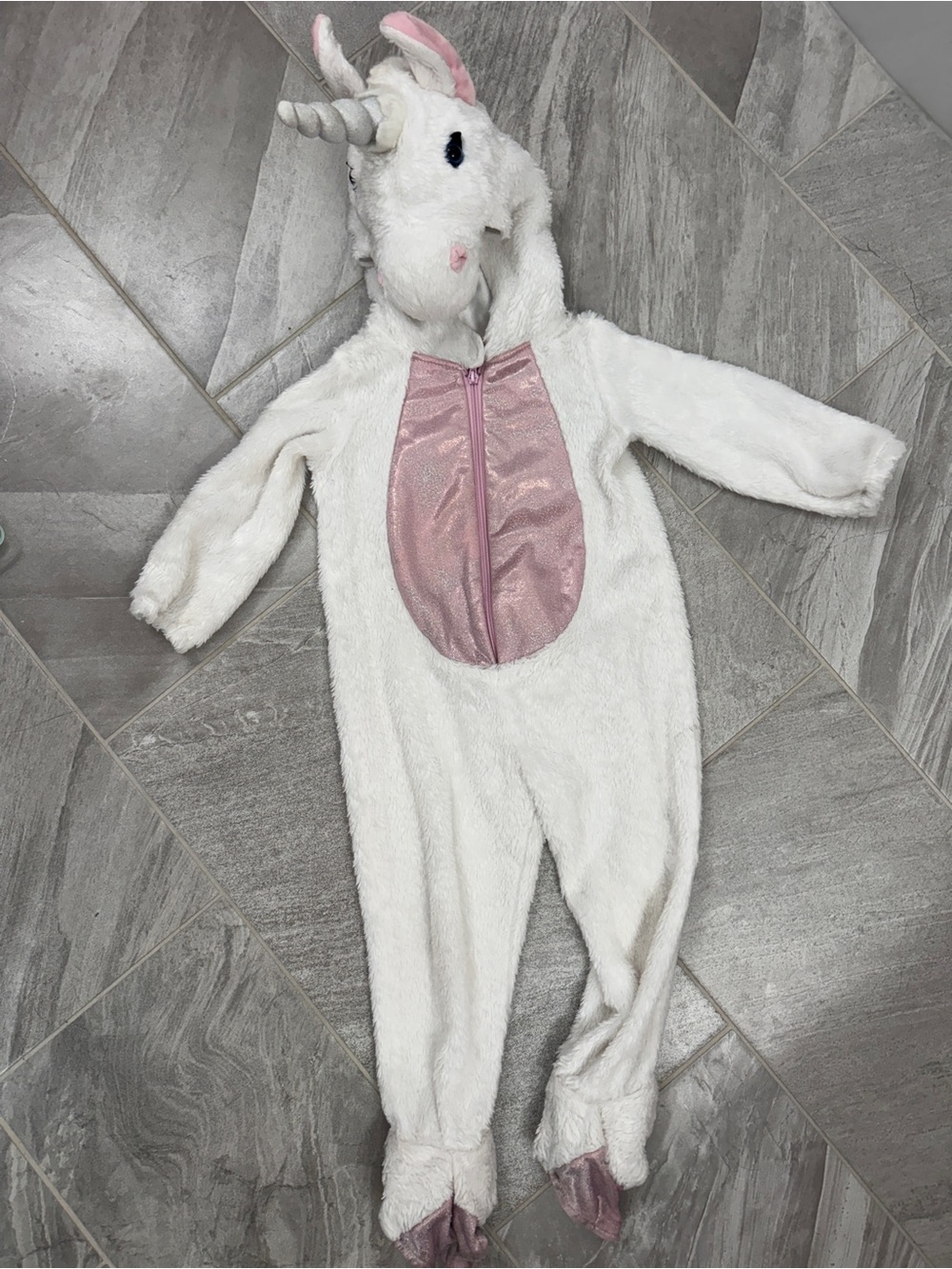 Kids White & Pink Unicorn One-Piece Costume